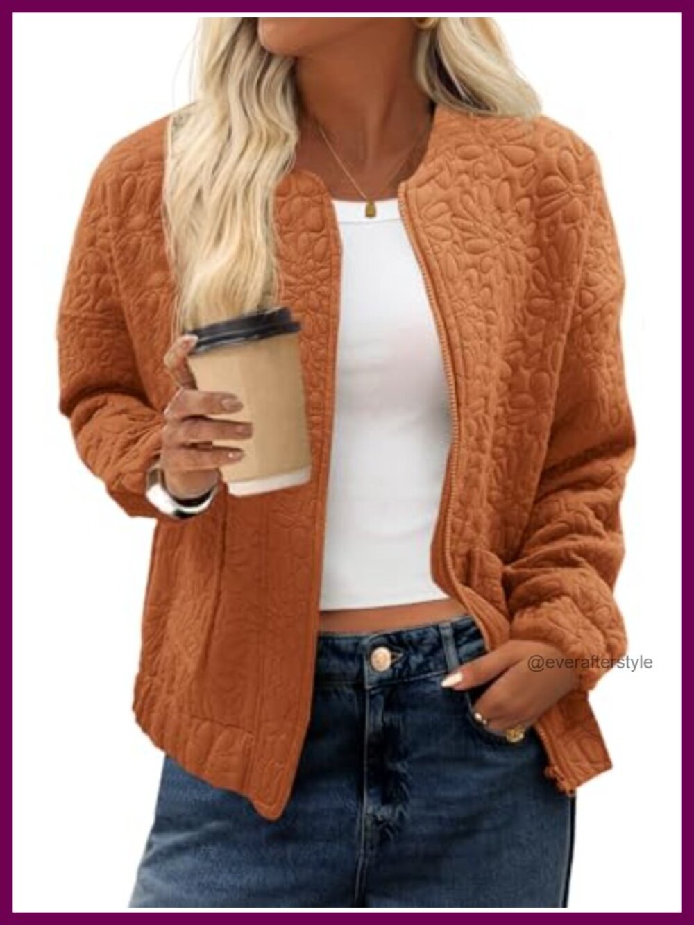 Womens Bomber Jacket Zip Up Jacquard Lightweight Casual Coat